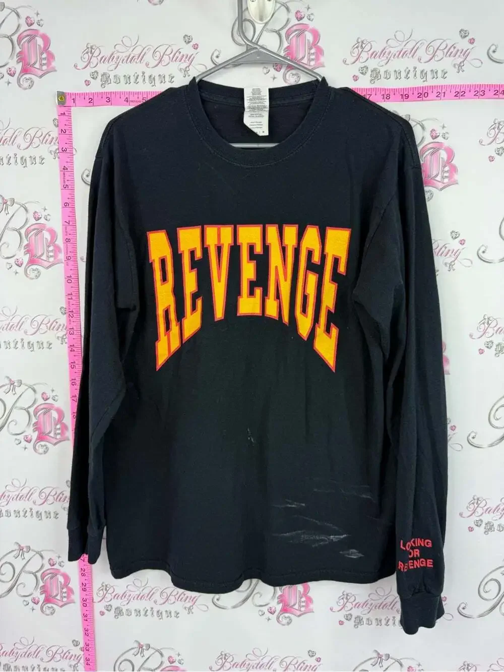 Gildan Black Long-Sleeve Tee with Yellow-Orange "REVENGE" Graphic - Picture 2 of 10